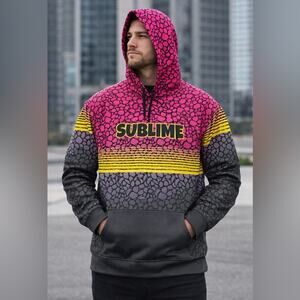 Sublime Band Hoodie Graphic Pink Black Yellow Streetwear Sweatshirt Size large